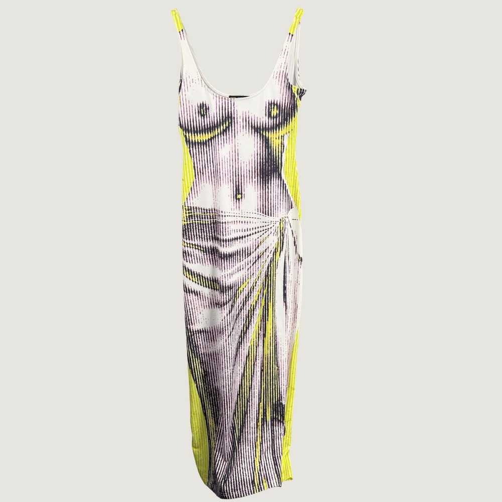 Finesse Maxi Dress Size Large White Yellow Trompe L'oeil Body Print Sleeveless